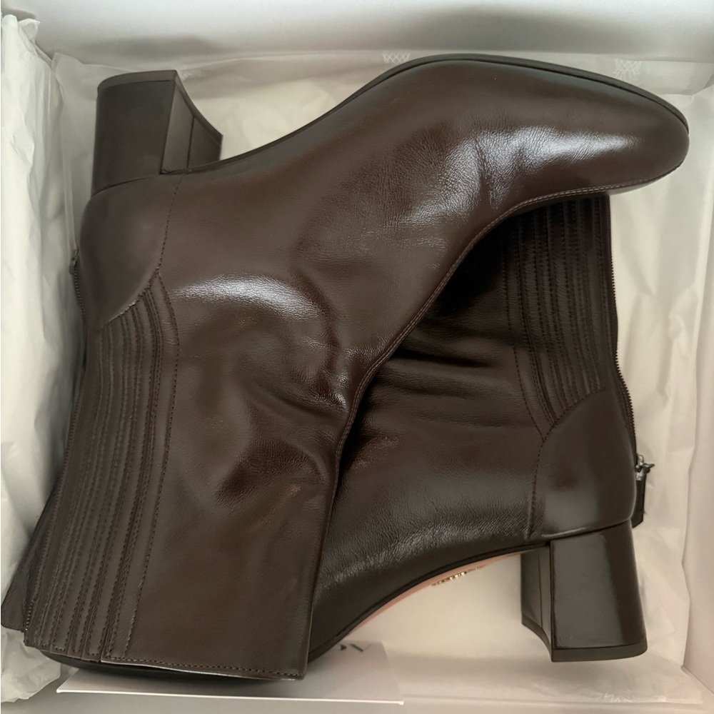 Aquazzura Chocolate Brown Leather Block Heel Ankle Boots